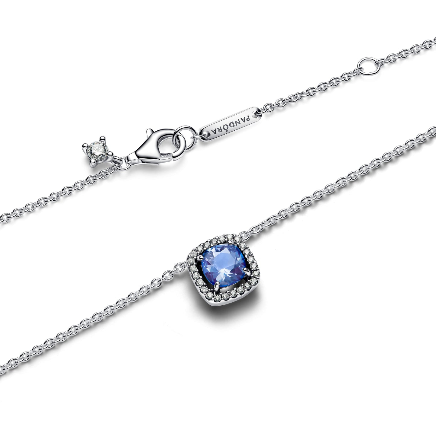 Sparkling Square Blue Halo Pendant Necklace Premium Fashion Jewelry Gift Collection
