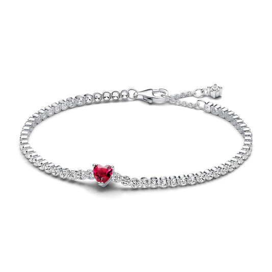 Red Sparkling Heart Tennis Bracelet Premium Fashion Jewelry Gift Collection