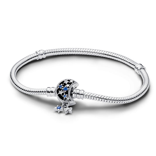 Pandora Moments Sparkling Moon Clasp Snake Chain Bracelet Premium Fashion Jewelry Gift Collection