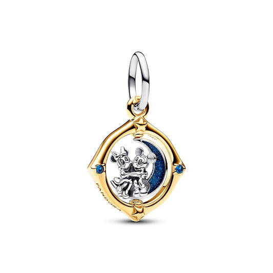 Disney Mickey Mouse & Minnie Mouse Two-tone Spinning Moon Dangle Charm Premium Fashion Jewelry Gift Collection