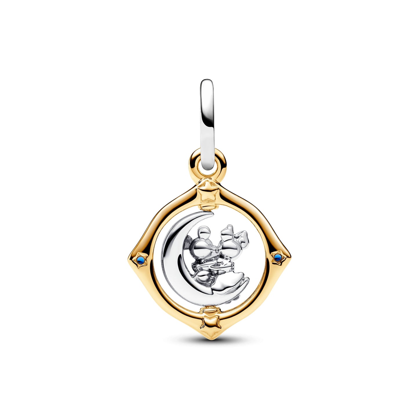 Disney Mickey Mouse & Minnie Mouse Two-tone Spinning Moon Dangle Charm Premium Fashion Jewelry Gift Collection