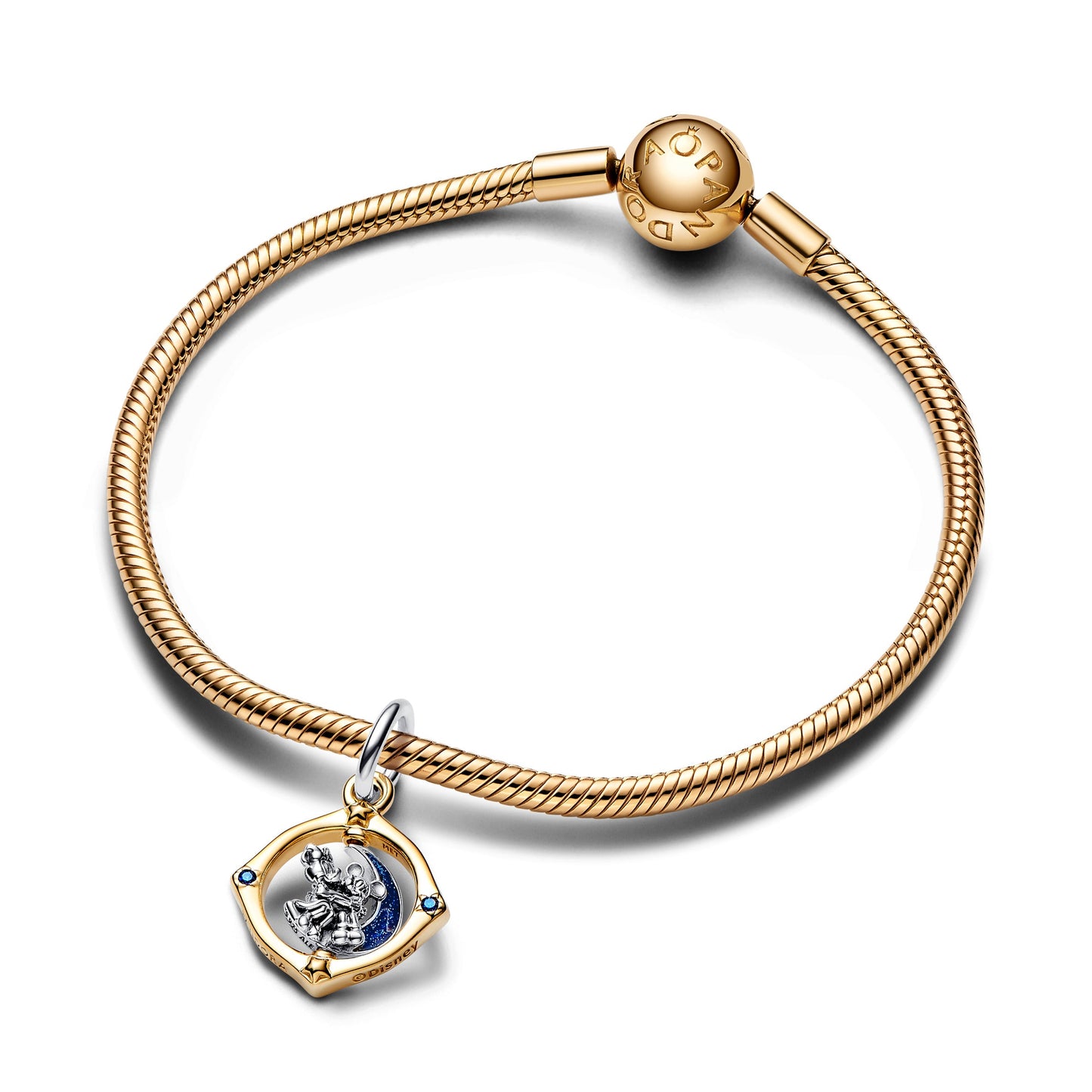 Disney Mickey Mouse & Minnie Mouse Two-tone Spinning Moon Dangle Charm Premium Fashion Jewelry Gift Collection