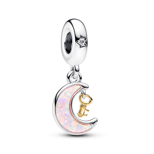 Two-tone Key & Moon Dangle Charm Premium Fashion Jewelry Gift Collection