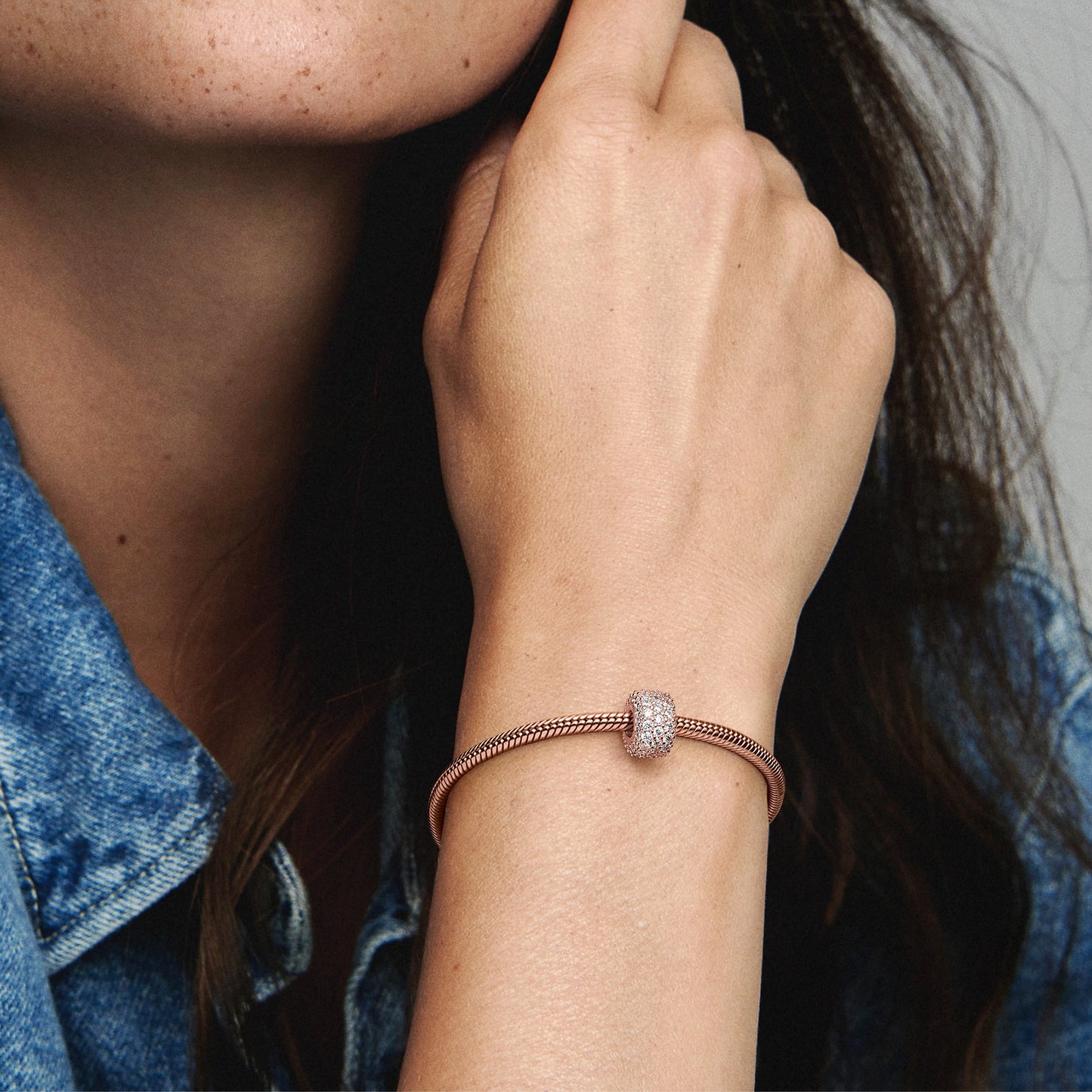 Sparkling Pavé Triple-row Charm in 14k Rose Gold-Plated Premium Fashion Jewelry Gift Collection