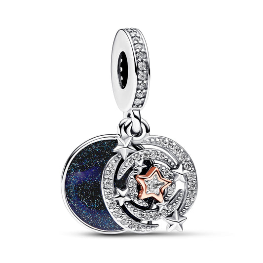 Two-tone Shooting Star Double Dangle Charm Premium Fashion Jewelry Gift Collection