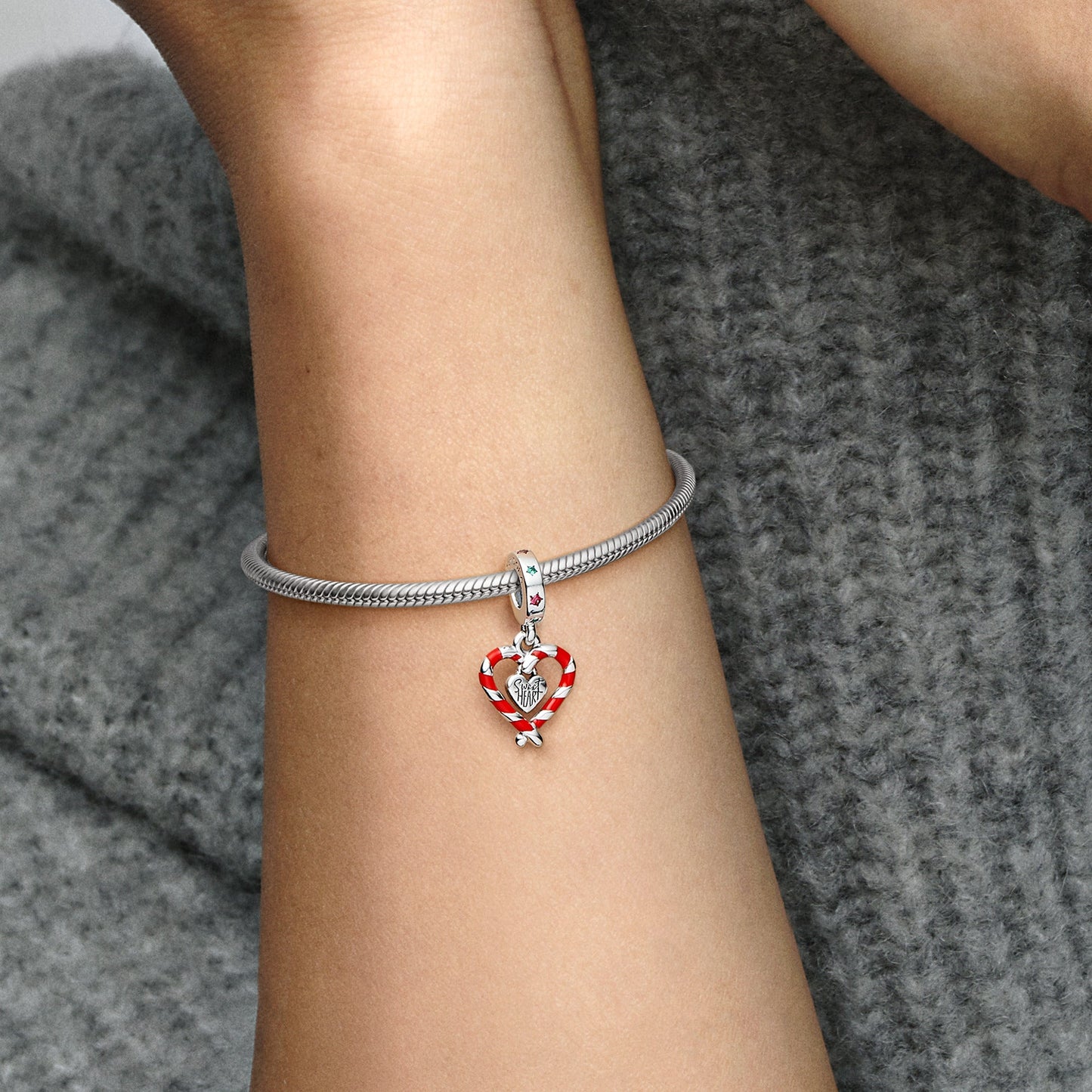 Double Candy Cane Heart Christmas Dangle Charm Premium Fashion Jewelry Gift Collection