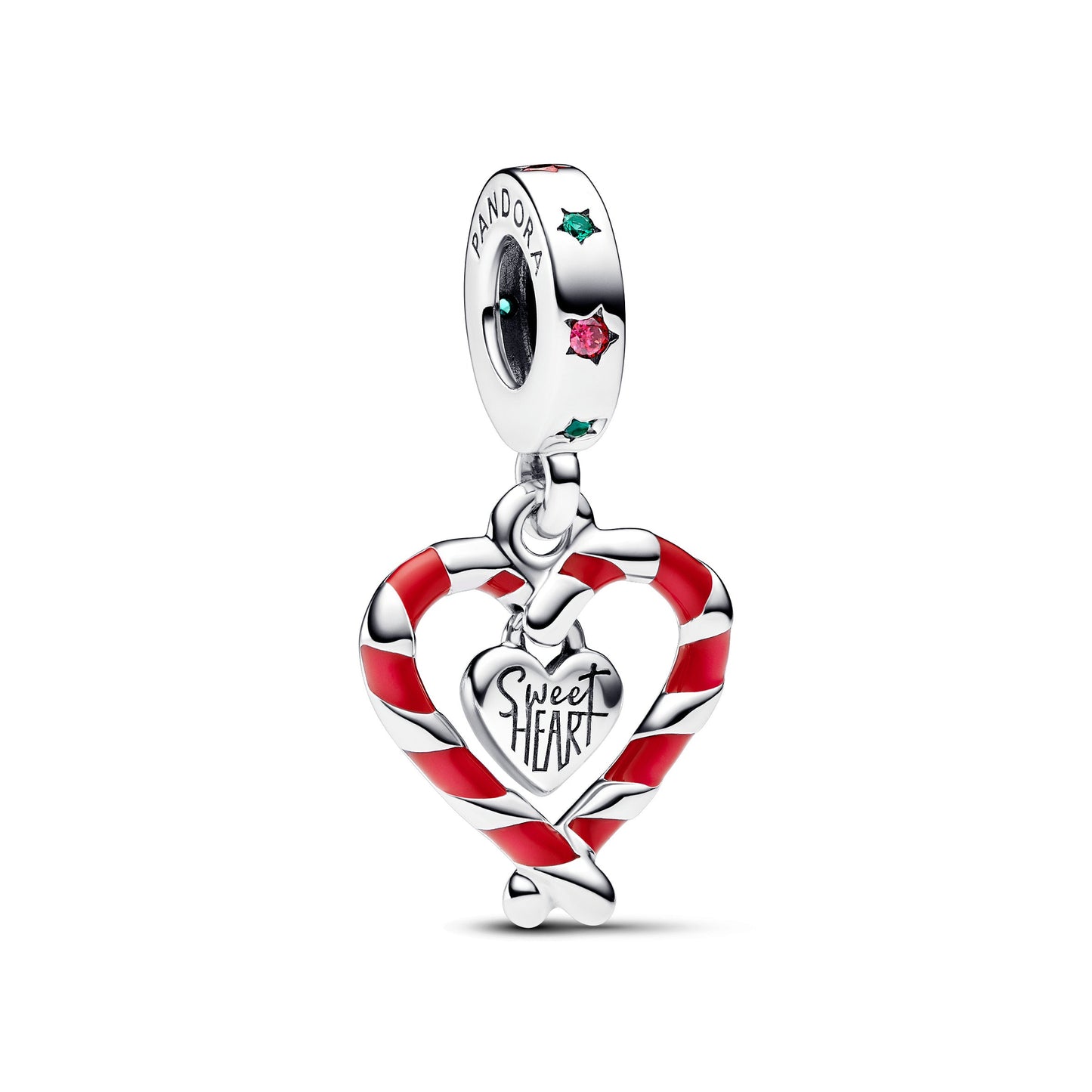 Double Candy Cane Heart Christmas Dangle Charm Premium Fashion Jewelry Gift Collection
