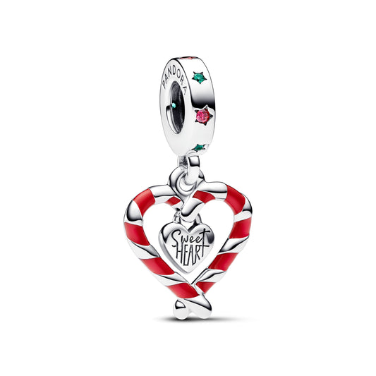 Double Candy Cane Heart Christmas Dangle Charm Premium Fashion Jewelry Gift Collection