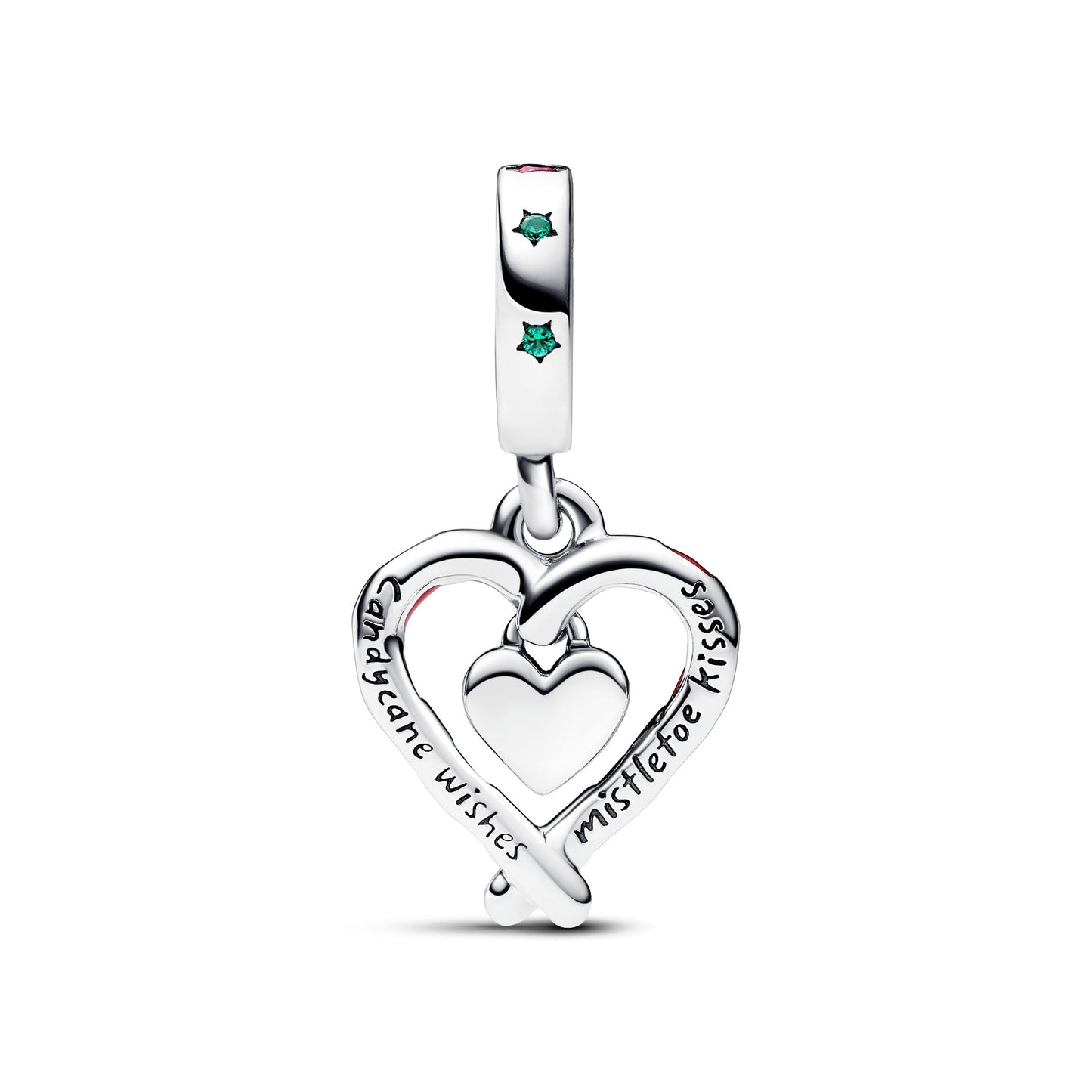 Double Candy Cane Heart Christmas Dangle Charm Premium Fashion Jewelry Gift Collection
