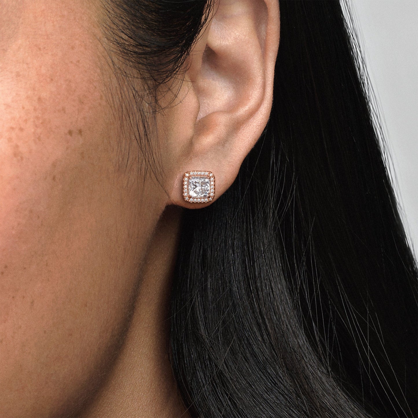 Square Sparkle Halo Stud Earrings Popular Style Premium Collection