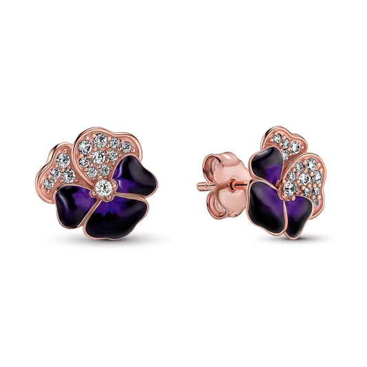 Deep Purple Pansy Flower Stud Earrings Popular Style Premium Collection