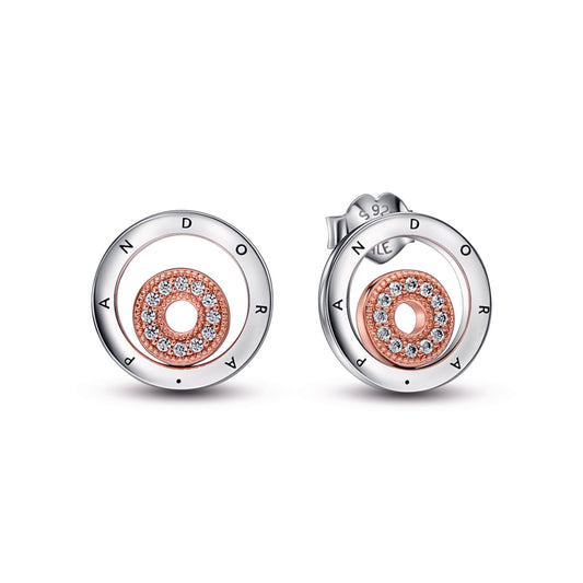 Pandora Signature Two-tone Logo Circles Stud Earrings Popular Style Premium Collection
