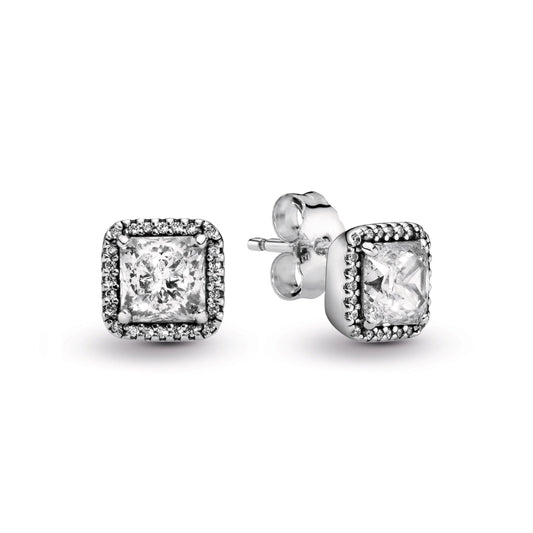 Square Sparkle Halo Stud Earrings Popular Style Premium Collection