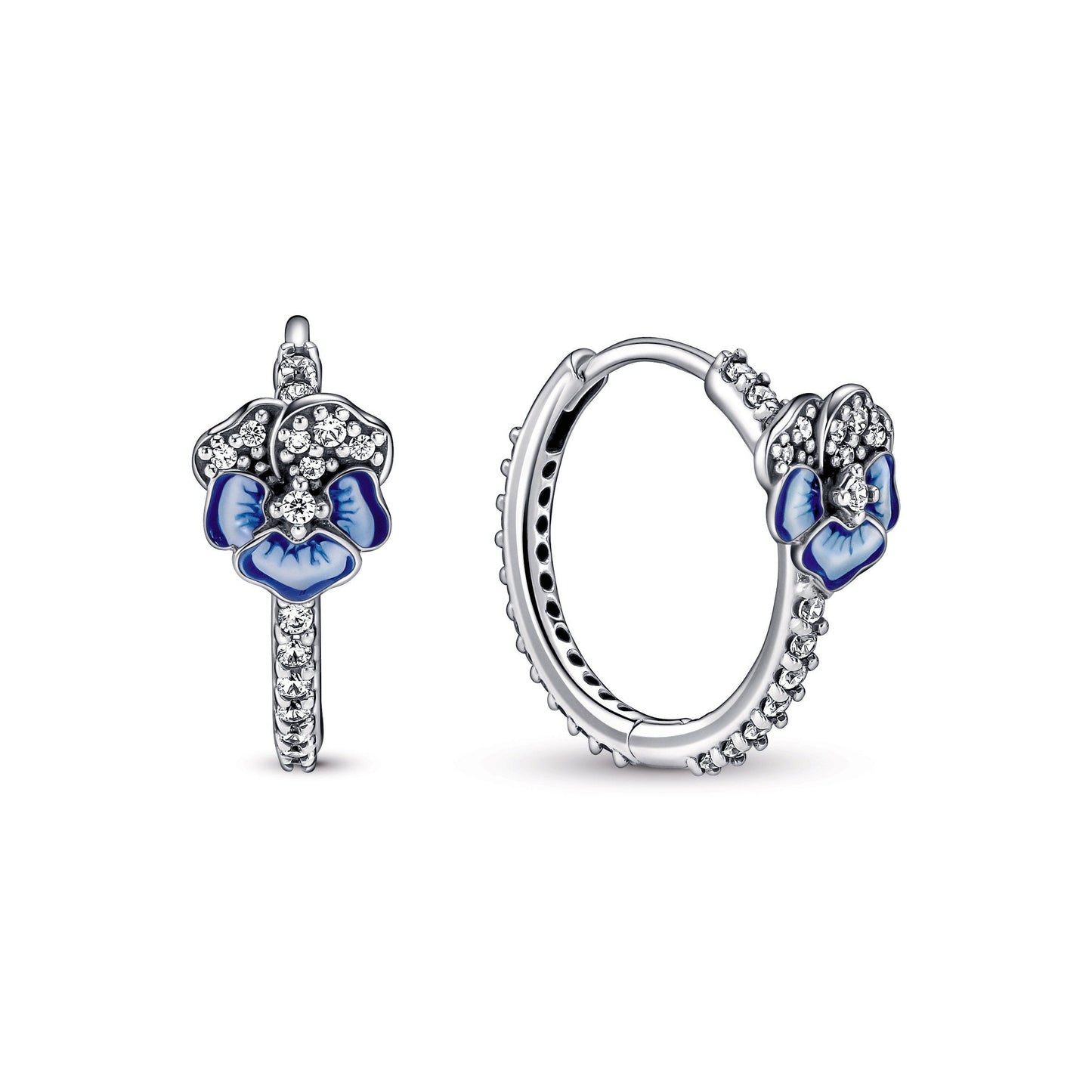 Blue Pansy Flower Hoop Earrings Popular Style Premium Collection
