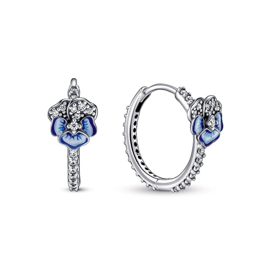 Blue Pansy Flower Hoop Earrings Popular Style Premium Collection