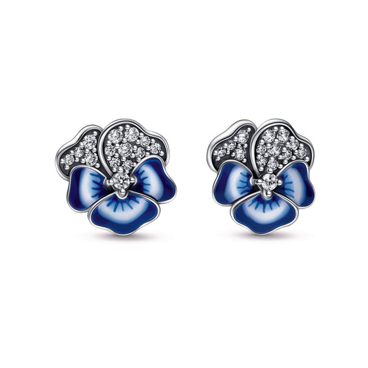 Blue Pansy Flower Stud Earrings Popular Style Premium Collection