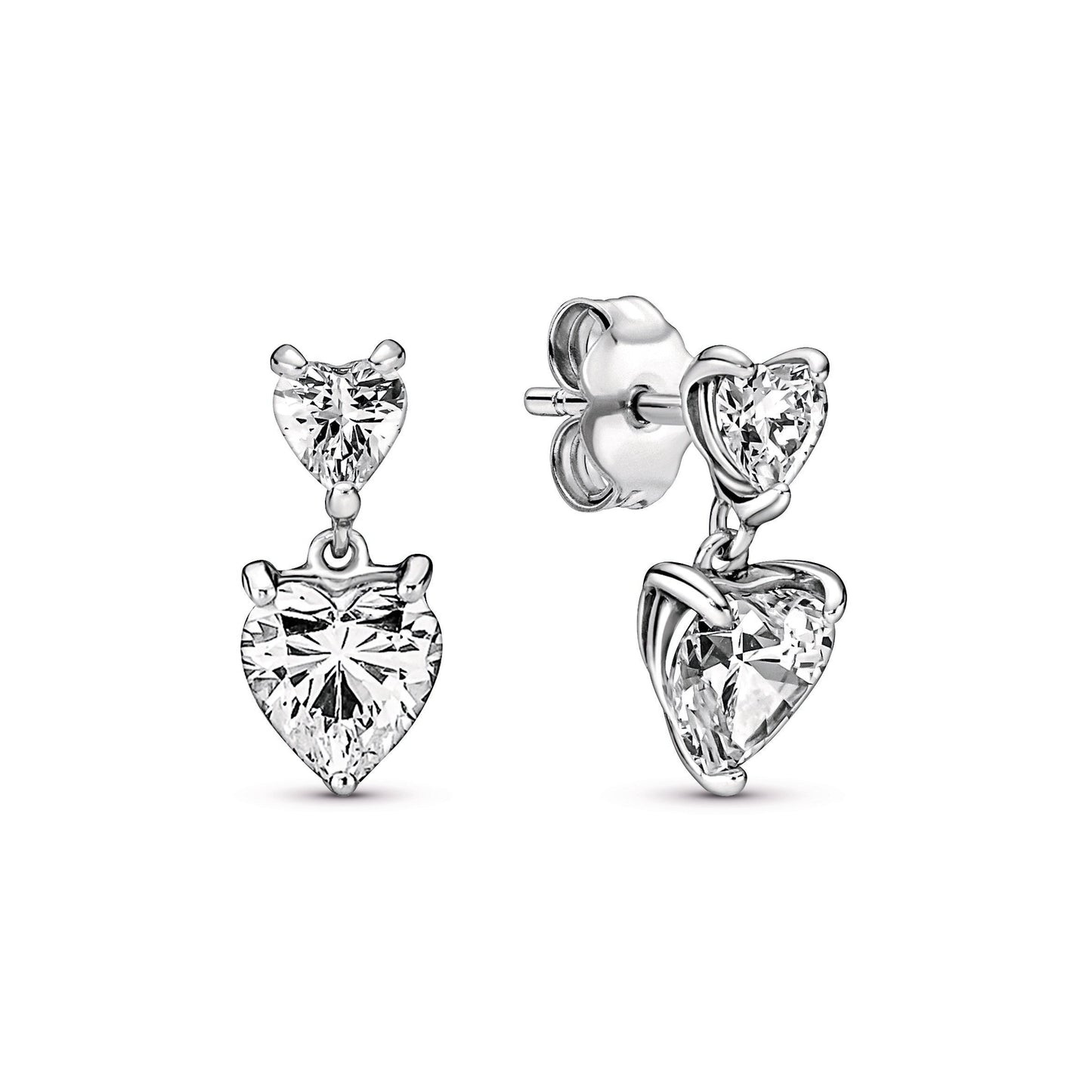 Double Heart Sparkling Stud Earrings Popular Style Premium Collection