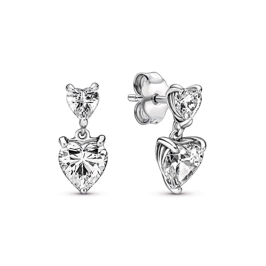 Double Heart Sparkling Stud Earrings Popular Style Premium Collection