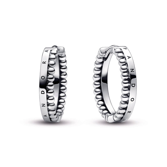 Pandora Signature Logo & Beads Hoop Earrings Popular Style Premium Collection