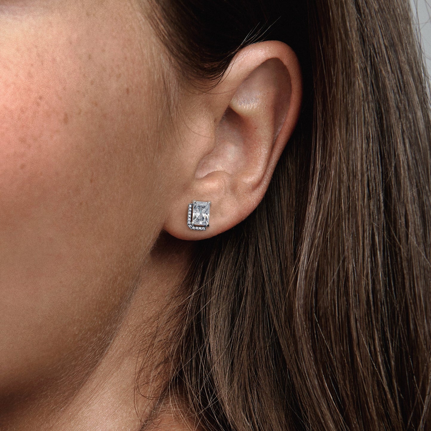 Rectangular Sparkling Halo Stud Earrings Popular Style Premium Collection