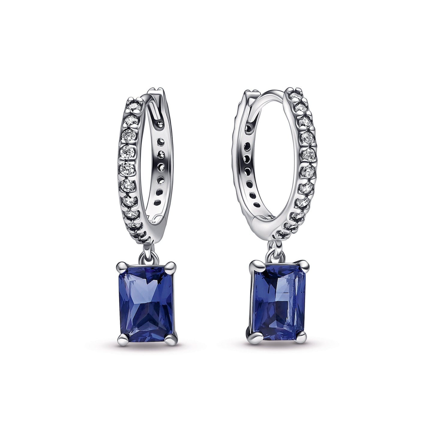 Blue Rectangular Sparkling Hoop Earrings Popular Style Premium Collection