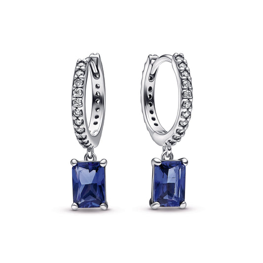 Blue Rectangular Sparkling Hoop Earrings Popular Style Premium Collection