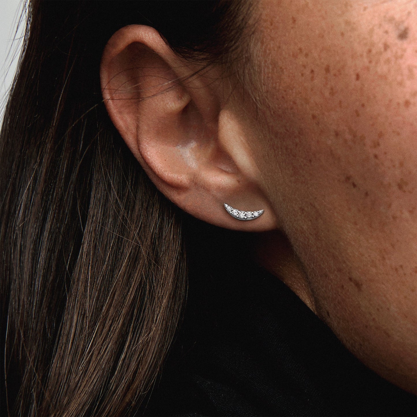 Sparkling Crescent Moon Stud Earrings Popular Style Premium Collection