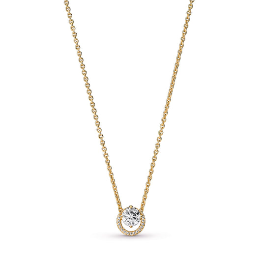 Sparkling Round Halo Pendant Collier Necklace Premium Fashion Jewelry Gift Collection
