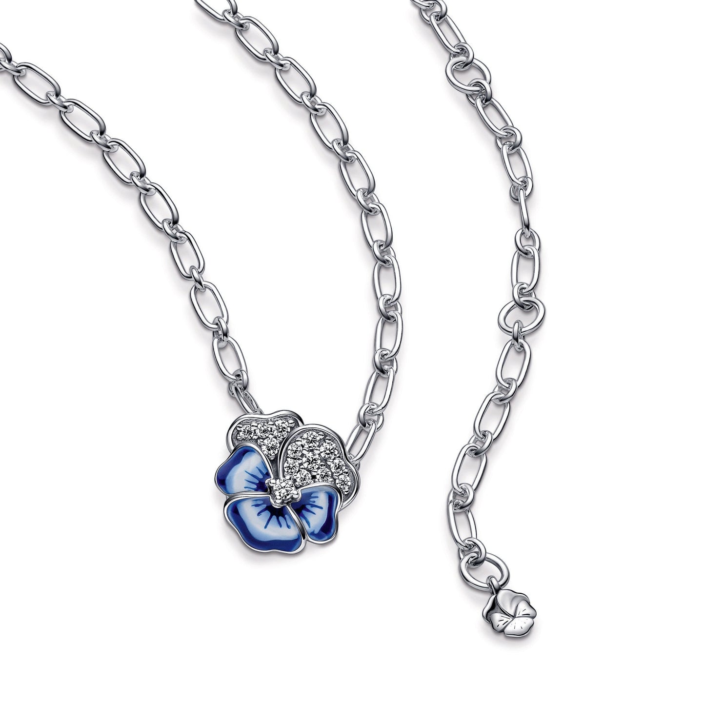 Blue Pansy Flower Pendant Necklace Premium Fashion Jewelry Gift Collection