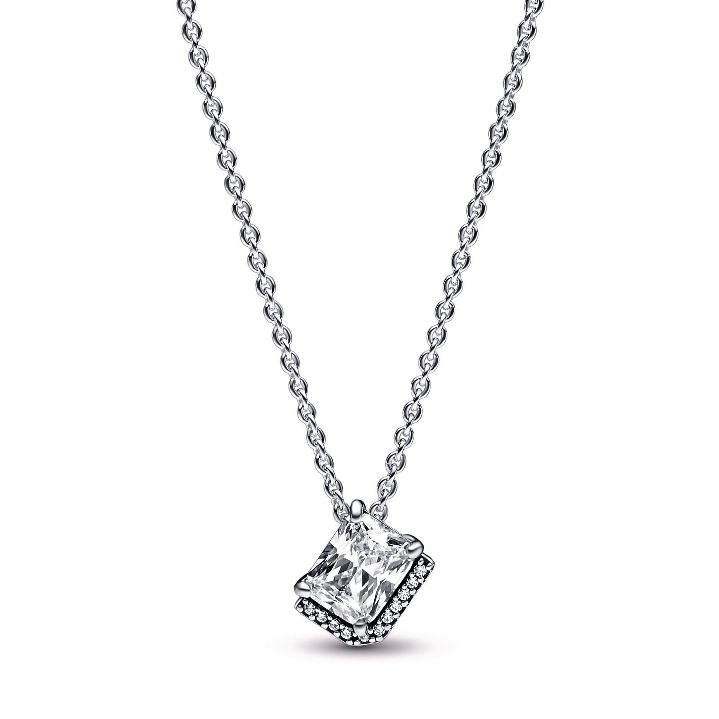 Rectangular Sparkling Halo Collier Necklace Premium Fashion Jewelry Gift Collection