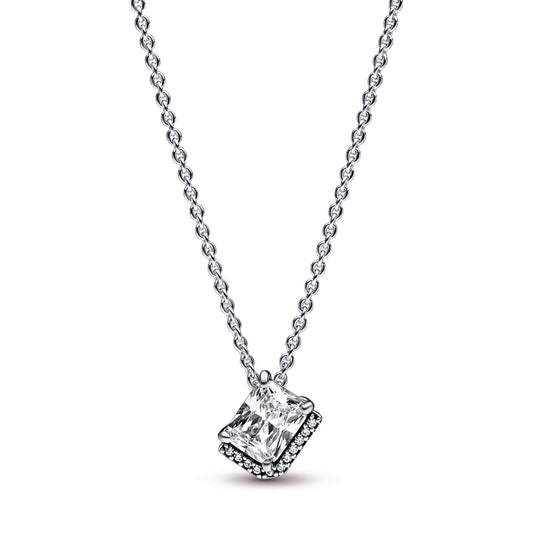 Rectangular Sparkling Halo Collier Necklace Premium Fashion Jewelry Gift Collection