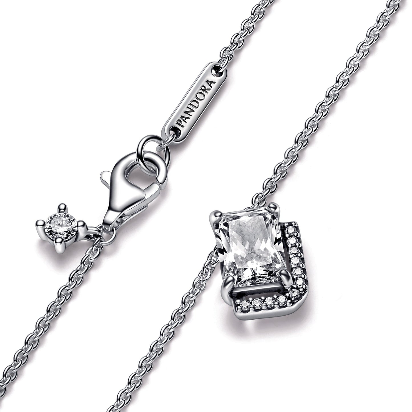 Rectangular Sparkling Halo Collier Necklace Premium Fashion Jewelry Gift Collection