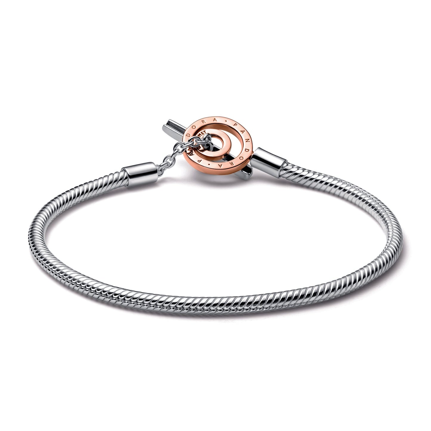 Pandora Moments Two-tone Logo T-Bar Snake Chain Bracelet Premium Fashion Jewelry Gift Collection
