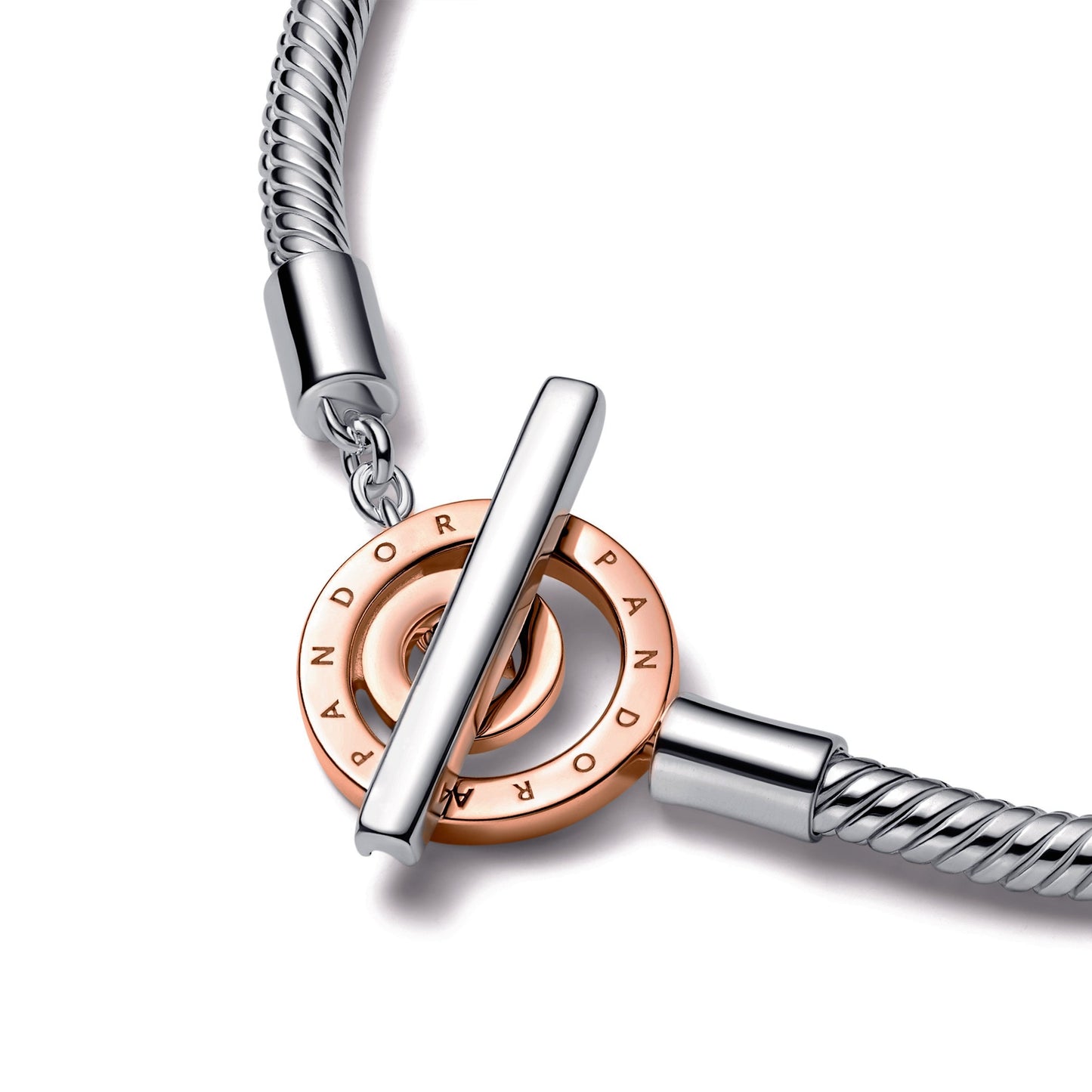 Pandora Moments Two-tone Logo T-Bar Snake Chain Bracelet Premium Fashion Jewelry Gift Collection
