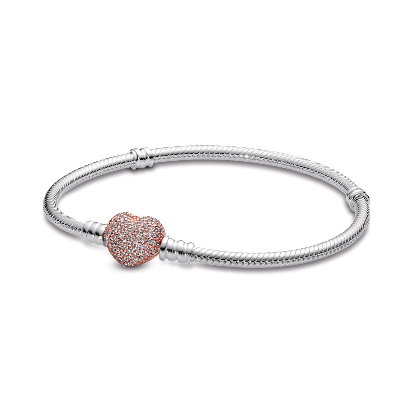 Pandora Moments Pavé Heart Clasp Snake Chain Bracelet Premium Fashion Jewelry Gift Collection