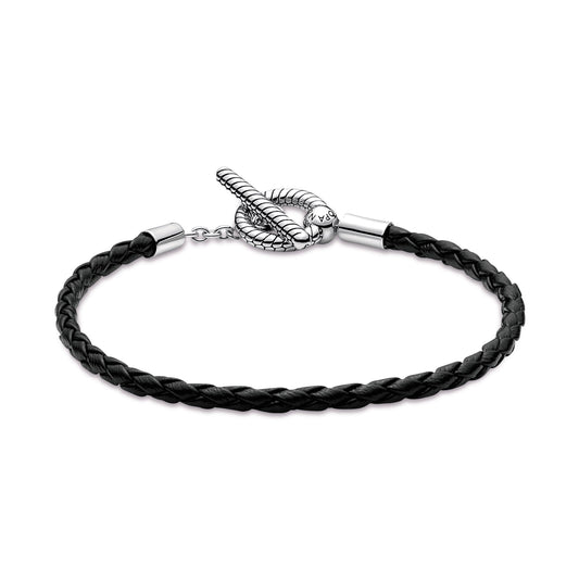 Pandora Moments Braided Leather T-bar Bracelet Premium Fashion Jewelry Gift Collection