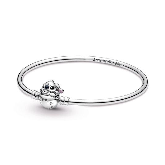 Pandora Moments Disney Stitch Biting Clasp Bangle Premium Fashion Jewelry Gift Collection