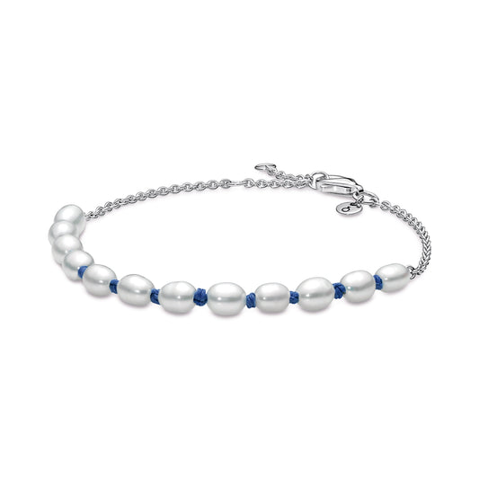 Freshwater Cultured Pearl Blue Cord Chain Bracelet Premium Fashion Jewelry Gift Collection