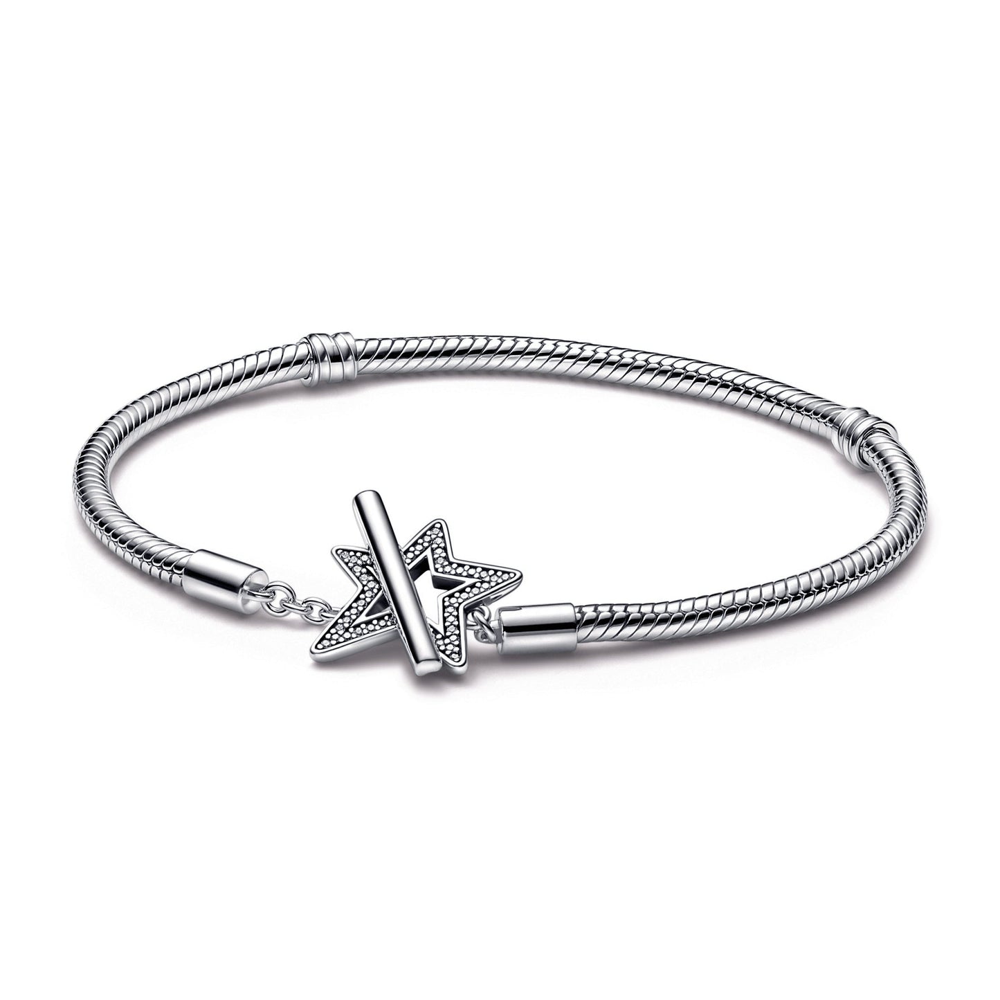Pandora Moments Asymmetric Star T-bar Snake Chain Bracelet Premium Fashion Jewelry Gift Collection
