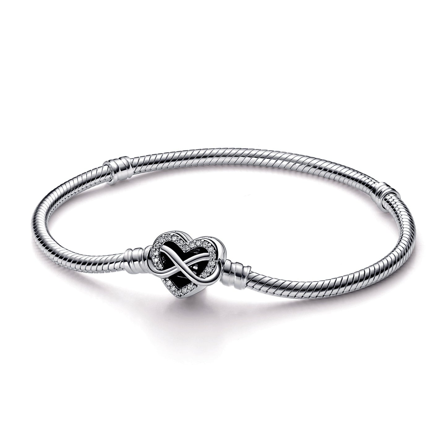 Pandora Moments Sparkling Infinity Heart Clasp Snake Chain Bracelet Premium Fashion Jewelry Gift Collection