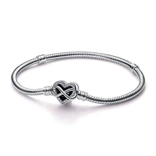 Pandora Moments Sparkling Infinity Heart Clasp Snake Chain Bracelet Premium Fashion Jewelry Gift Collection
