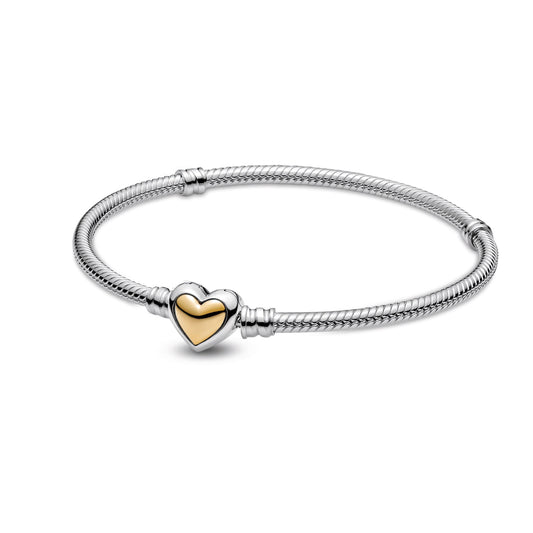 Domed Golden Heart Clasp Snake Chain Bracelet Premium Fashion Jewelry Gift Collection