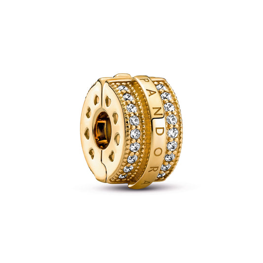 Sparkling Pavé Lines & Logo Clip Charm Premium Fashion Jewelry Gift Collection