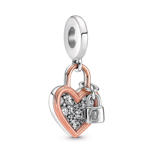 Heart Padlock Double Dangle Charm Premium Fashion Jewelry Gift Collection