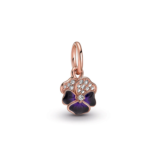 Deep Purple Pansy Flower Dangle Charm Premium Fashion Jewelry Gift Collection