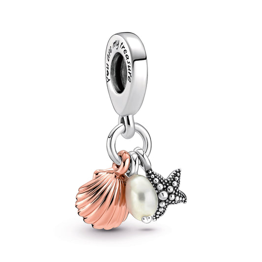Freshwater Cultured Pearl, Starfish & Shell Triple Dangle Charm Premium Fashion Jewelry Gift Collection