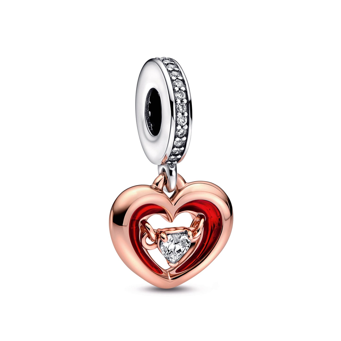 Two-tone Radiant Heart Dangle Charm Premium Fashion Jewelry Gift Collection