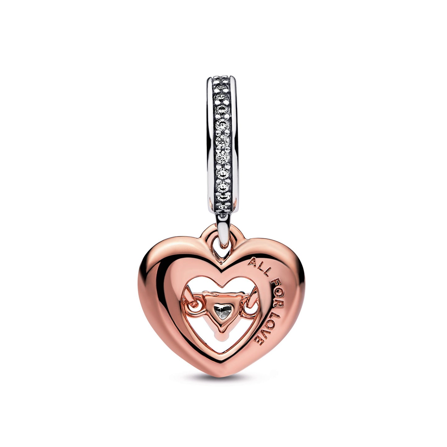 Two-tone Radiant Heart Dangle Charm Premium Fashion Jewelry Gift Collection