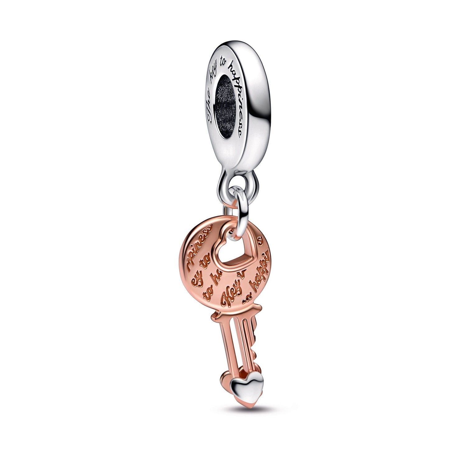 Two-tone key & Sliding Heart Dangle Charm Premium Fashion Jewelry Gift Collection