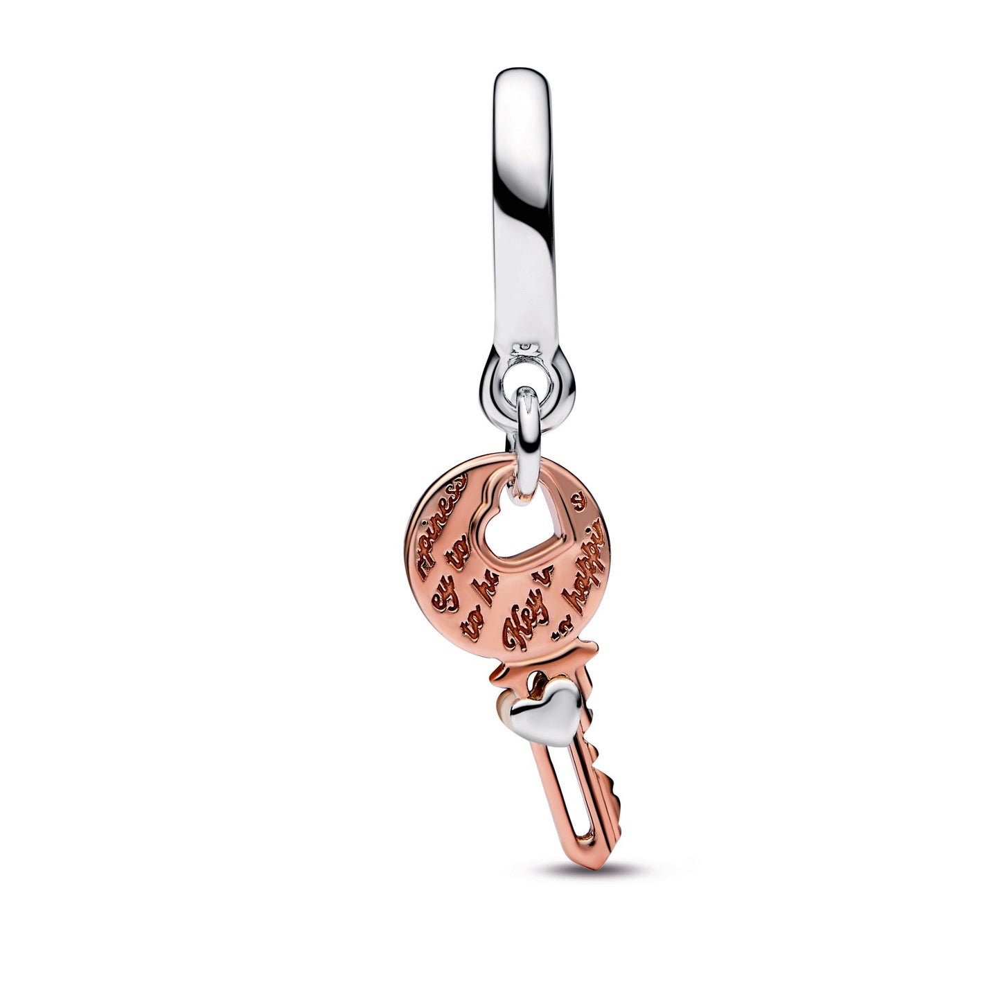 Two-tone key & Sliding Heart Dangle Charm Premium Fashion Jewelry Gift Collection
